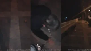 Night walk with my public slave-dog