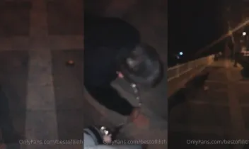 Night walk with my public slave-dog